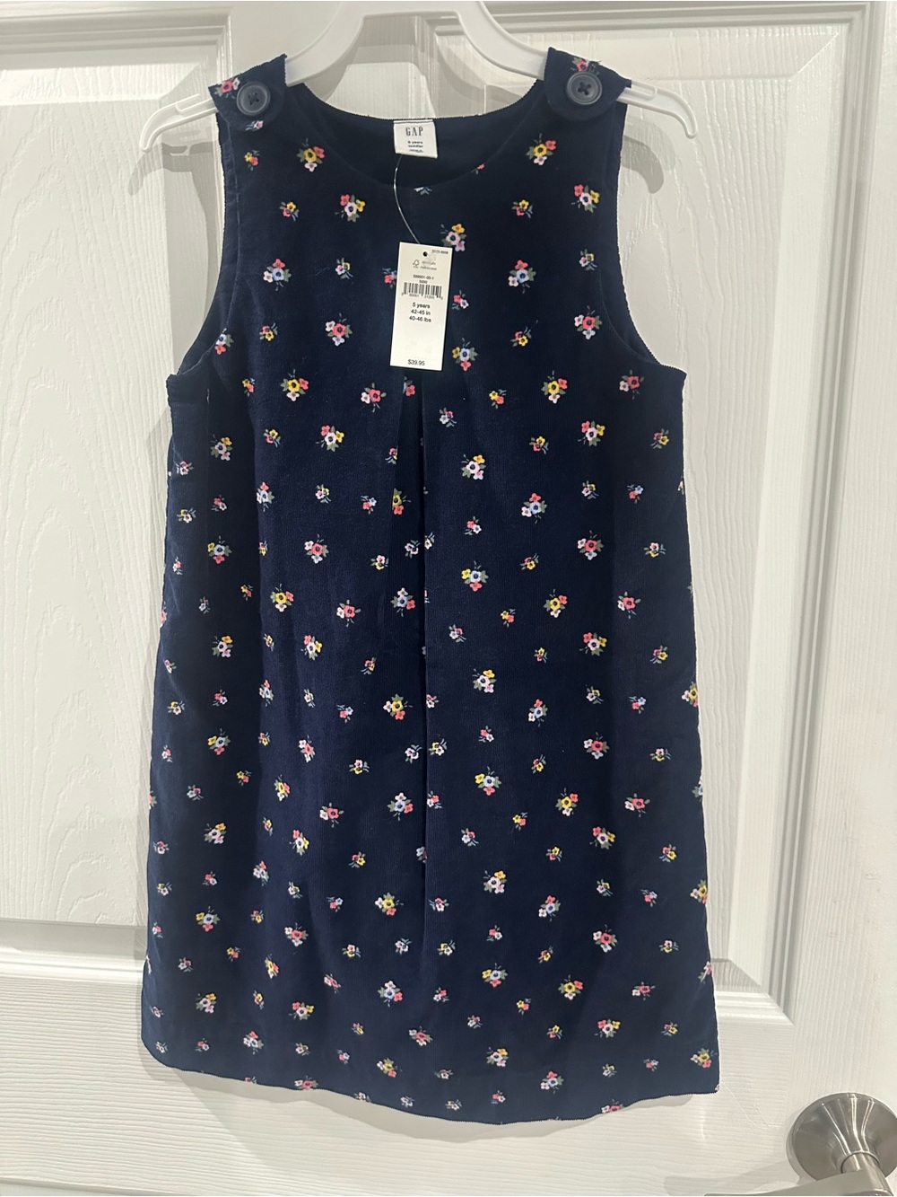 GAP Navy Corduroy Floral Pinafore Dress with Multicolor Embroidery